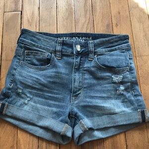medium wash denim shorts
